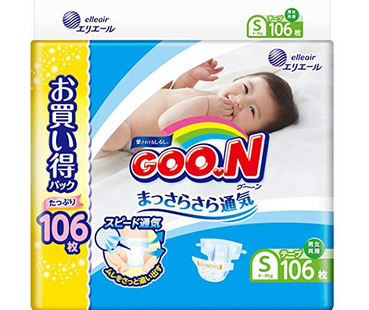 GOO.N Baby Diapers-Tape Style大王纸尿裤增量版 S 4-8kg 106pcs