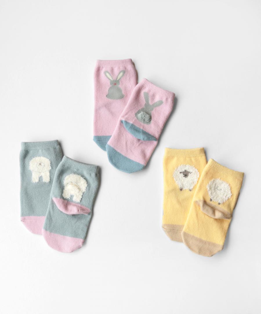 Stample Bushy Tail Baby Crew Socks Girls 3Pairs/Stample毛茸茸小动物尾巴宝宝袜 女宝款 3双装 11-13cm 0-1yr