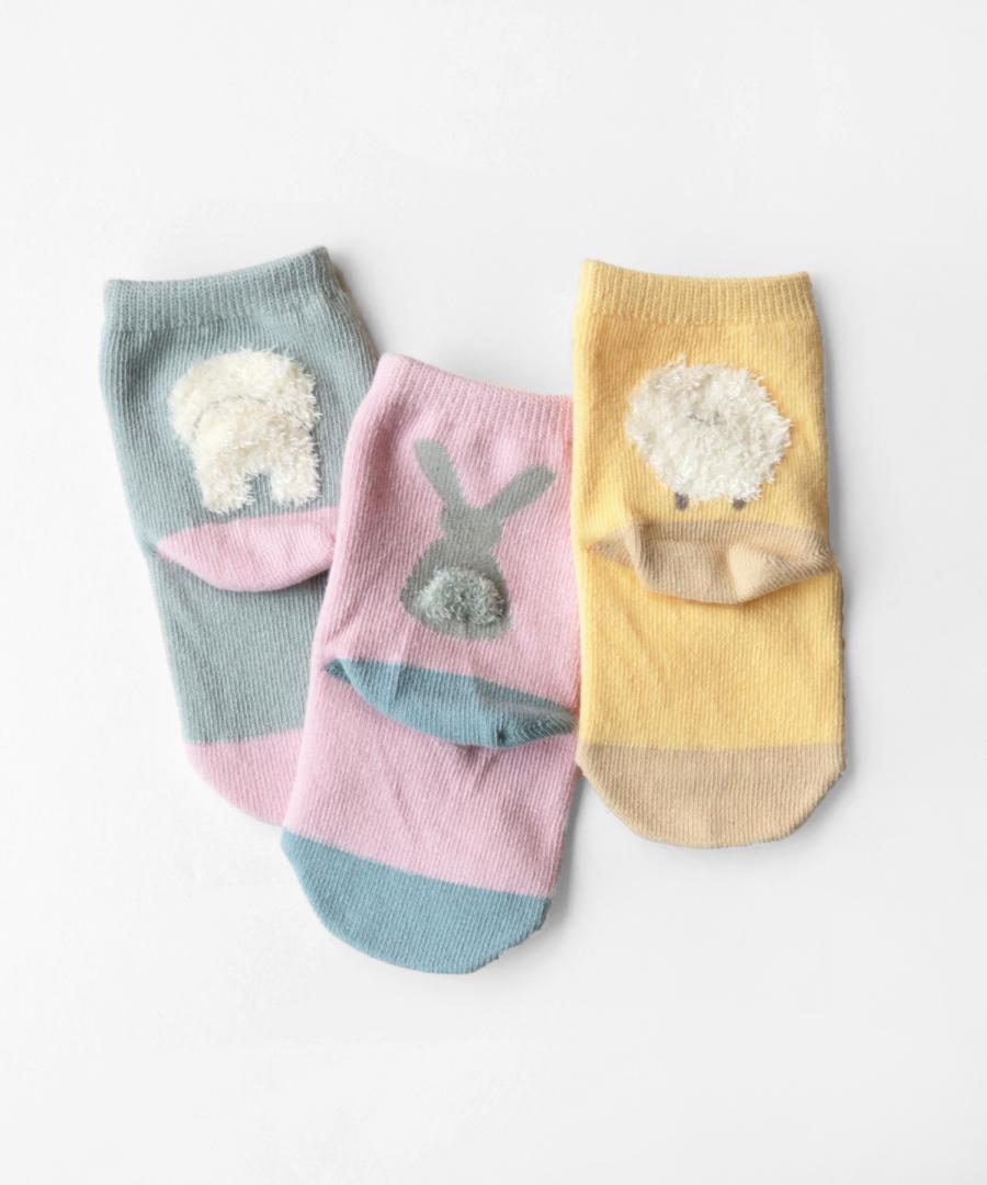 Stample Bushy Tail Baby Crew Socks Girls 3Pairs/Stample毛茸茸小动物尾巴宝宝袜 女宝款 3双装 11-13cm 0-1yr