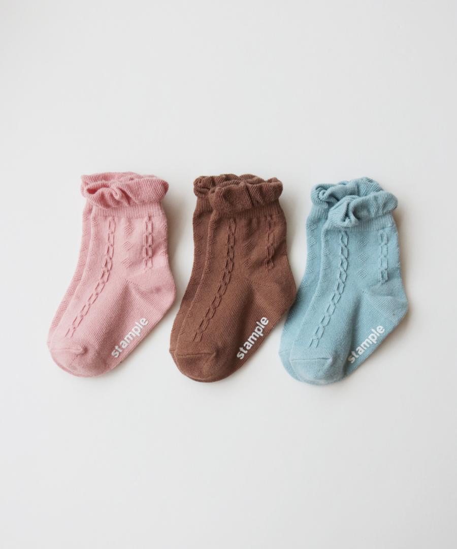 Stample Cable Frill Baby Crew Socks 3Pairs/Stample编线花纹宝宝袜 3双装 11-13cm 0-1yr