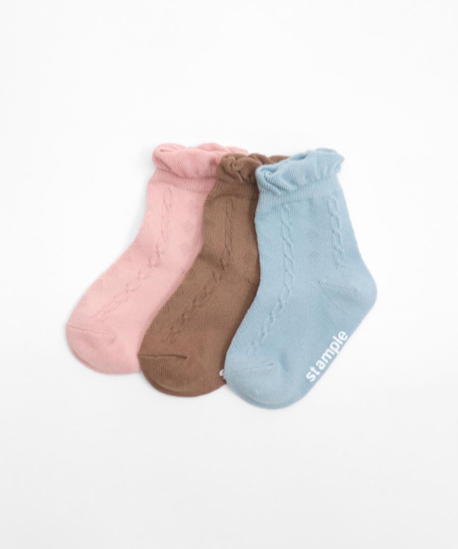 Stample Cable Frill Baby Crew Socks 3Pairs/Stample编线花纹宝宝袜 3双装 11-13cm 0-1yr