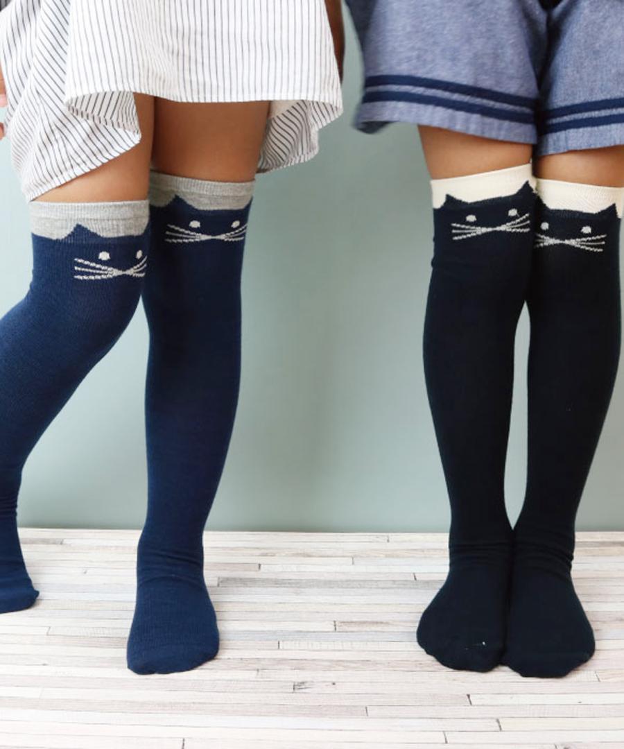 Stample Cat Knee High Socks-Black/Stample过膝长筒猫咪袜 黑色 16-18cm 4-6yrs