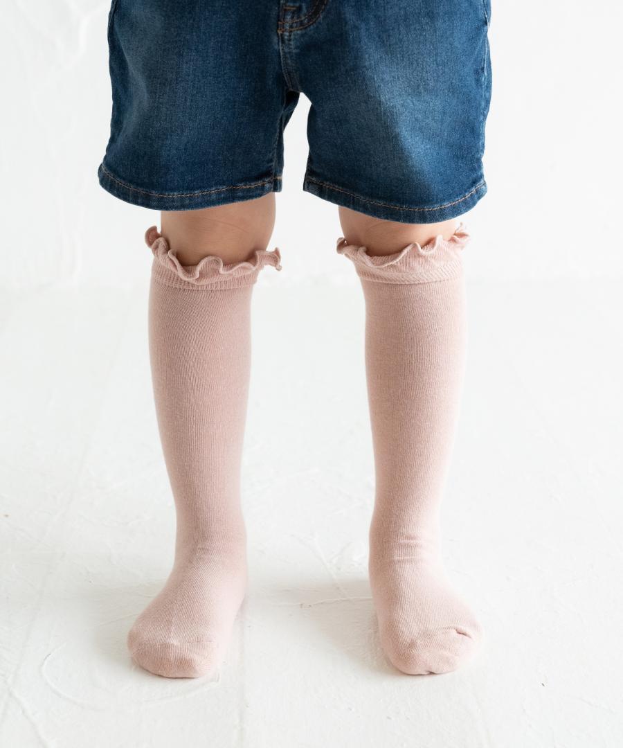 Stample Frill High Socks Pink&Brown 2Pairs/Stample荷叶边儿童及膝长袜 粉色&咖色 2双装 1-6yrs