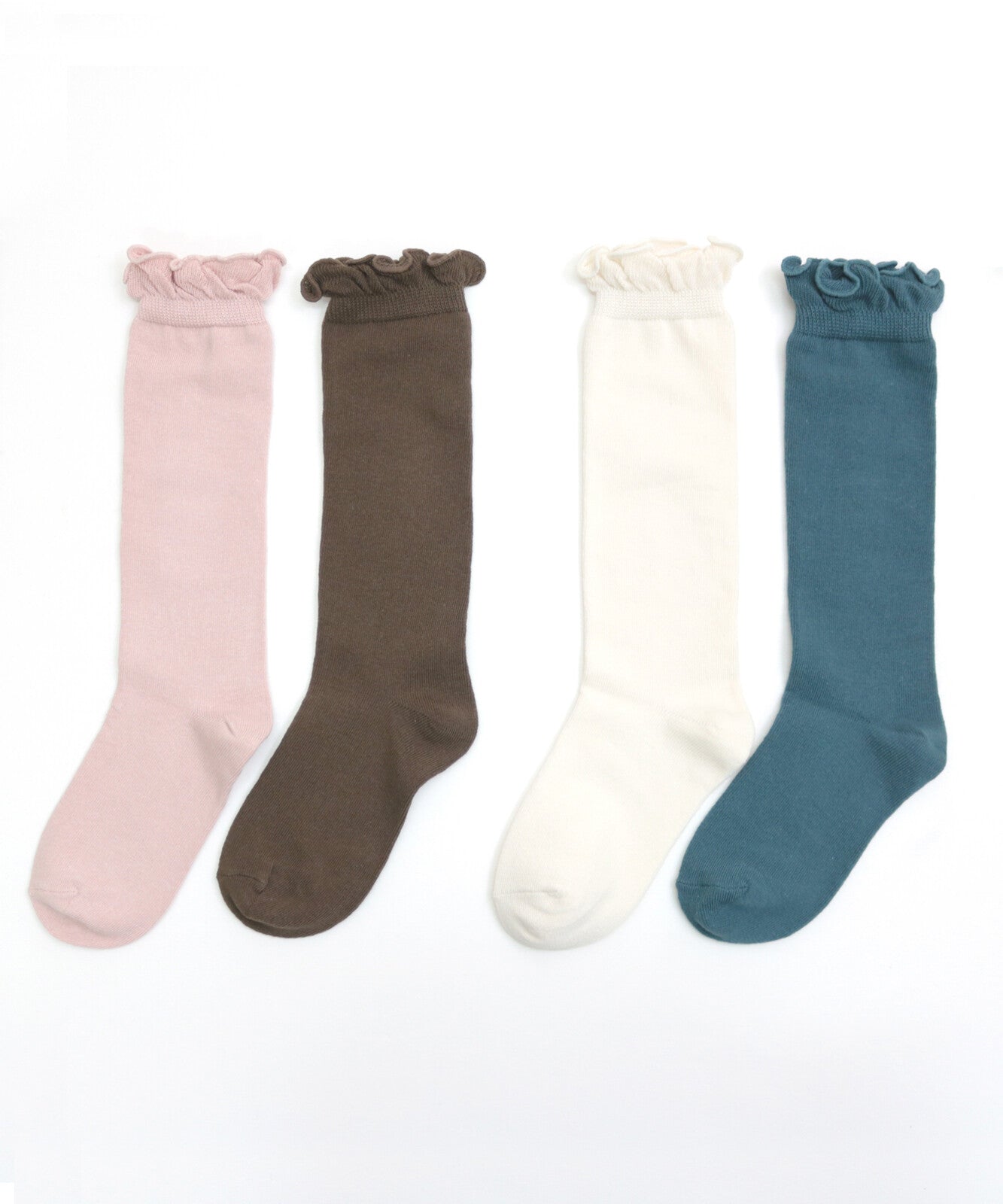 Stample Frill High Socks Pink&Brown 2Pairs/Stample荷叶边儿童及膝长袜 粉色&咖色 2双装 1-6yrs