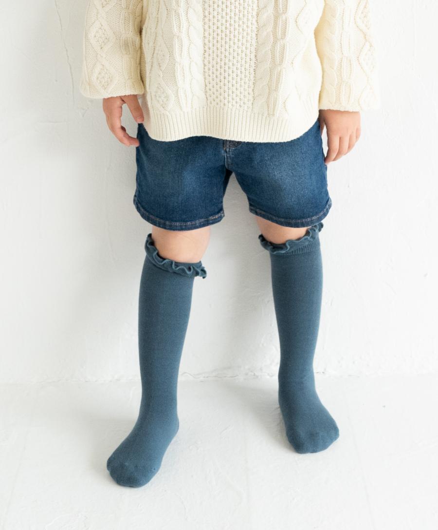 Stample Frill High Socks White&Navy 2Pairs/Stample荷叶边儿童及膝长袜 白色&墨蓝色 2双装 13-18cm 1-6yrs