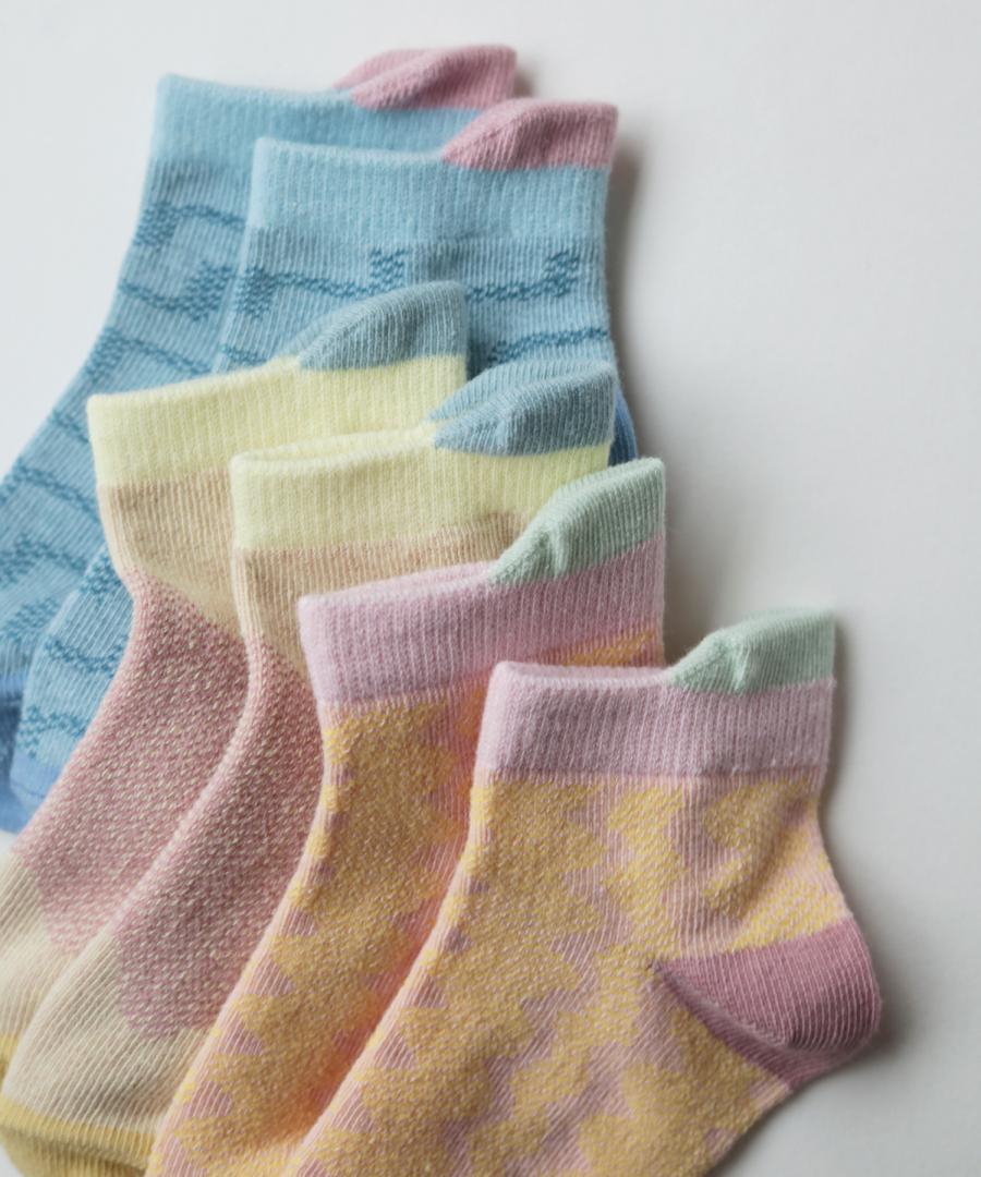 Stample Light Mesh Baby Ankle Socks-Girl Color 3Pairs/Stample网格织纹宝宝脚踝袜 温柔色 3双装 11-13cm 0-1yr